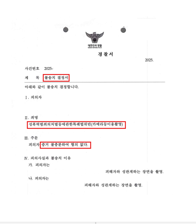 카메라등이용촬영죄 무혐의