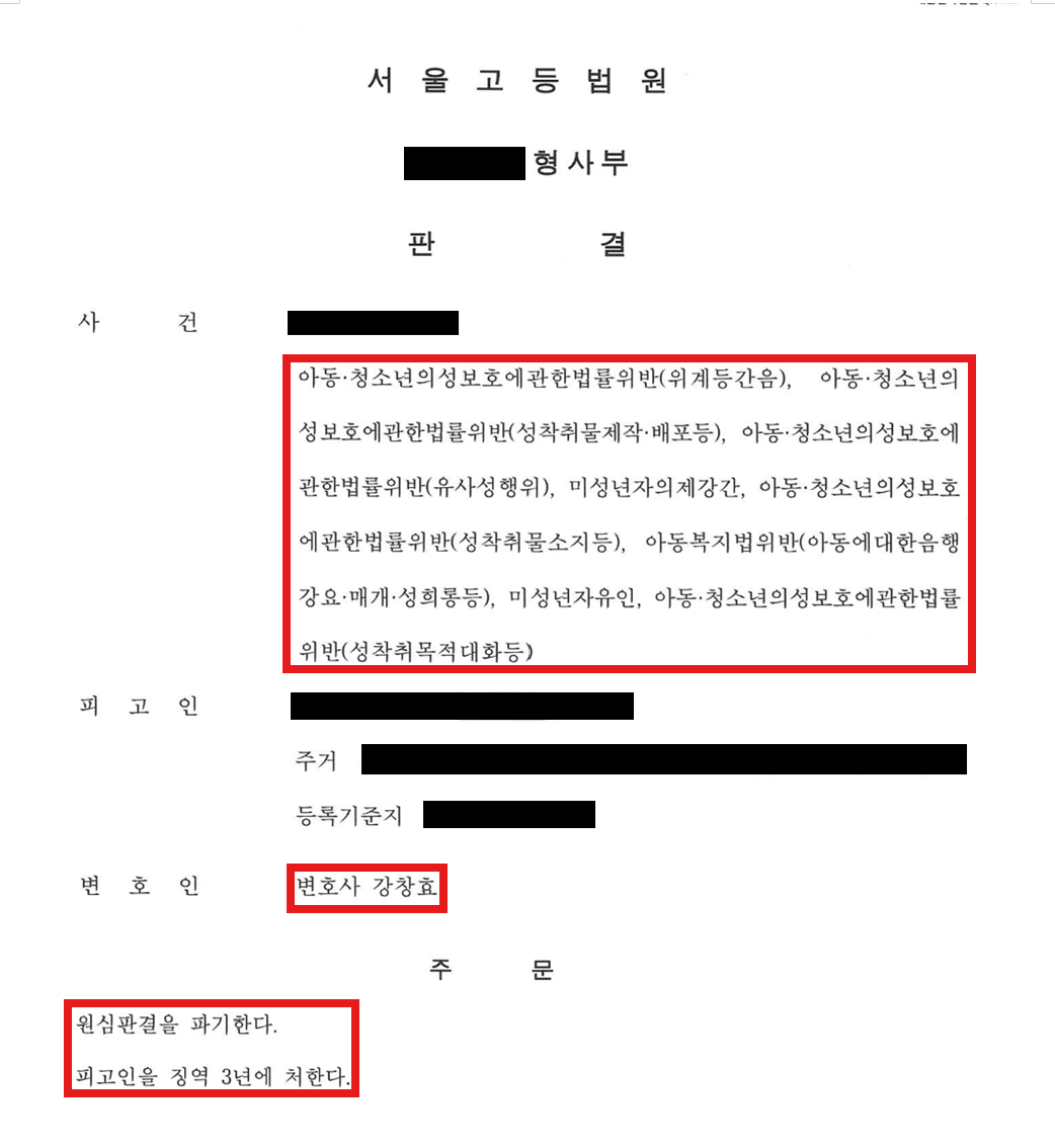 아청법합의 끝에 징역 3년 감형 판결문
