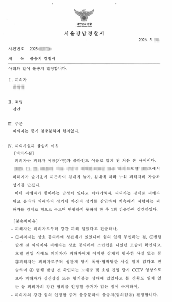 강간경찰조사 불송치